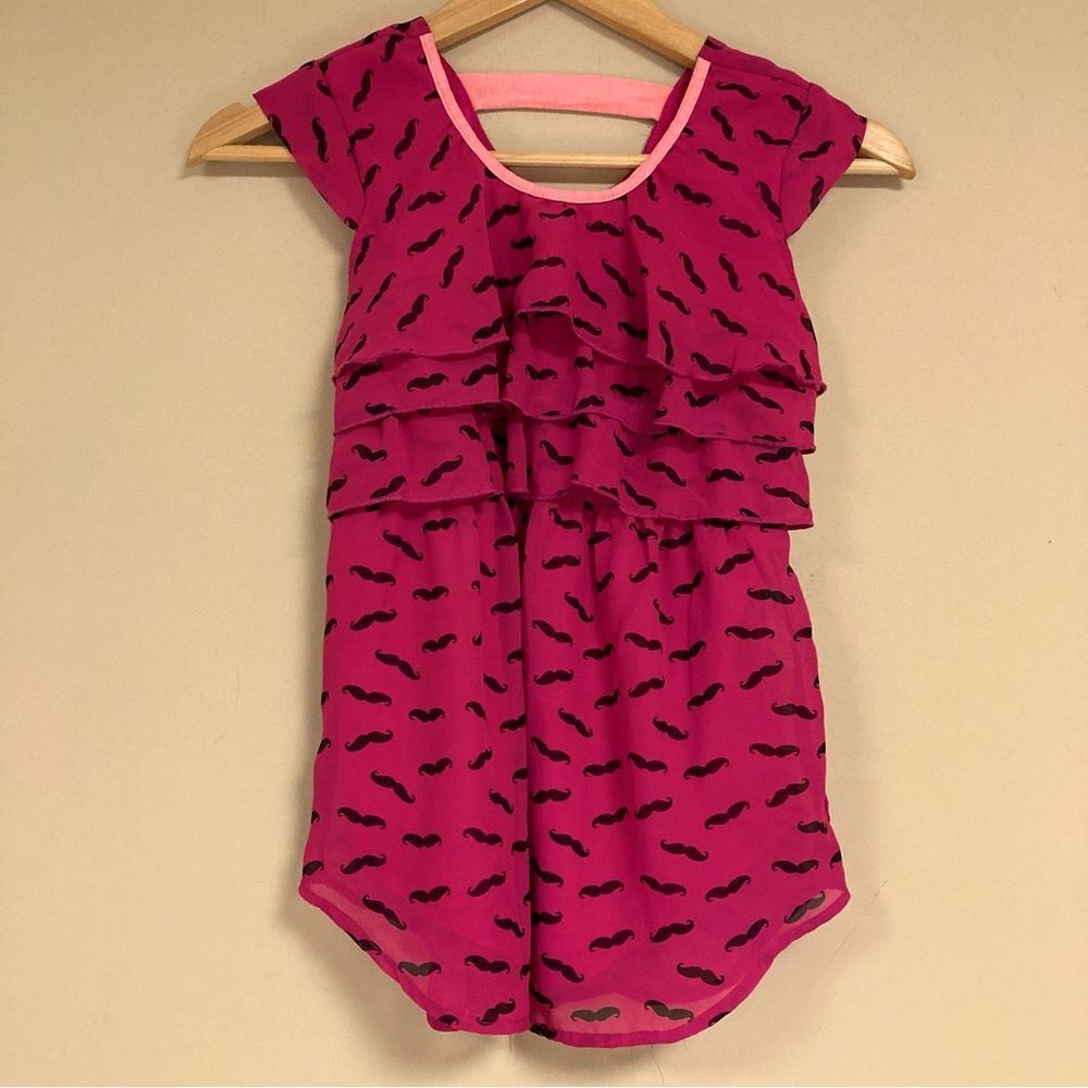 Mustache Sshirt Girl’s Medium Ruffles Tunic Top Summer Lightweight Short Sleeve